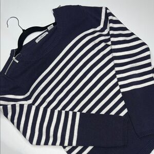 Liz Claiborne Navy and White Striped Crewneck Sweater
